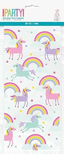 Rainbow & Unicorn 20 Cello Bags 28cm H x 13cm W (11" x 5")